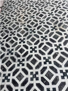 Black Marquina Marble Waterjet Cutting Floor Pattern