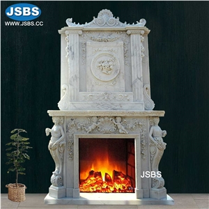 Double Marble Sculpture Fireplace Mantel Surround Stone
