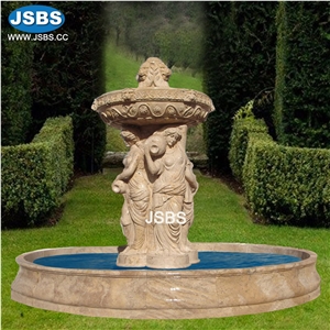 Large Lady With Lion Sculpture Stone Water Fountain Design
