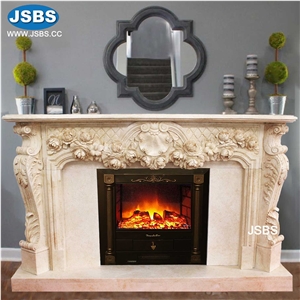 Stone Carved Marble Floral Fireplace Mantel Frame Surround