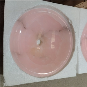 Round Pink Onyx Stone Sinks Pink Onyx Wash Basins