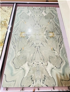 China Cipollino Blue Danube Marble Bookmatched Slab Tile