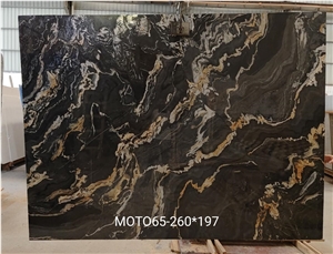Orinoco Granite Gold Black Stone Slab Bookmatched Wall Tile