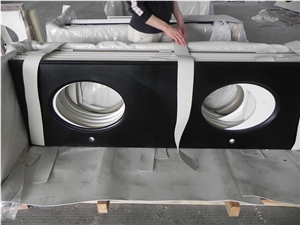 Artificial 2010 Black Bathroom Polished Quartz Countertops