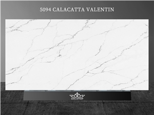 Artificial Stone Calacatta White Quartz Slab With Grey Veins