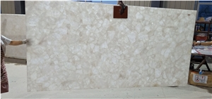 Glossy White Semiprecious Crystal Artificial Quartzite Slabs