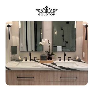GOLDTOP White Quartz Black Veins Bathroom Sink Vanity