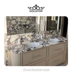 Calacatta Viola Marble Double Sink Bathroom Countertop