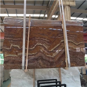Nice Chinese Yellow Tiger Onxy Slabs For Dinning Table