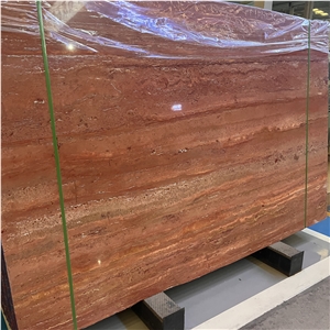 Polished Natural Red Travertine Slab For Outdoor Wall Tiles