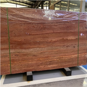 Polished Natural Red Travertine Slab For Outdoor Wall Tiles