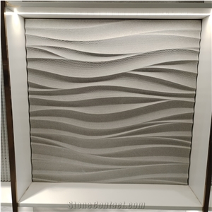 Water Wave Pattern Grey Marble CNC Carving Cultural Wall