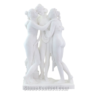 Three Graces Sculpture In White Marble