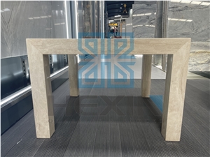Square Travertine Side/Coffee Table With Stands
