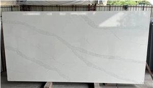 Polished Artificial Stone Calacatta White Quartz Slab