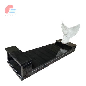 Black Granite Monument With Marble Carved Praying Angel Statue