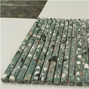 Green Terrazzo Flute Concave Mosaic Tile