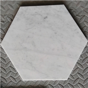 10 1/2" Carrara White Hexagon Honed Marble Tiles