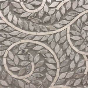 Bianco Carrara White Leaf Pattern Daisy Flower Art Mosaic