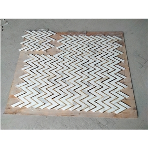 Calacatta And Gold Metal Tight Joint Herringbone Mosaic Tile