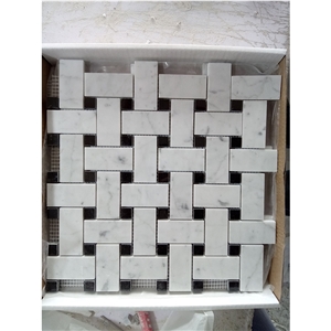 Carrara White And Black Marble Basketweave Mosaic Tile