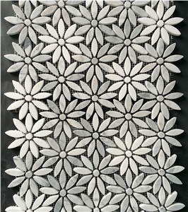 Carrara White Marble Daisy Flower Mosaic Art Tiles