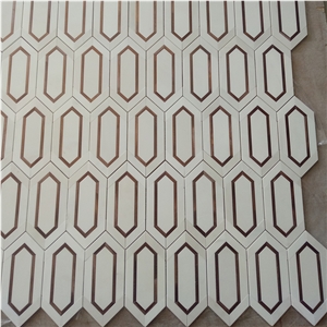 Dolomite White Marble And Metal Picket Mosaic Tile