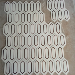 Dolomite White Marble And Metal Picket Mosaic Tile