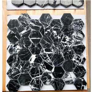Nero Marquina Black Marble With Thick White Veins Mosaic