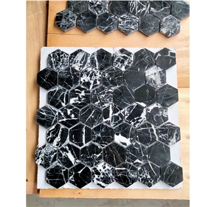 Nero Marquina Black Marble With Thick White Veins Mosaic