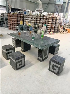 Chengde Green Granite Garden Table, Outdoor Furniture Set