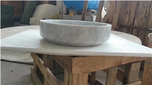 Flute Marble Pedestal Basin Calacatta Round Sink With Faucet