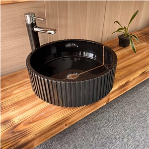 Granite Bathroom Sink Absolute Black Round Wash Basin