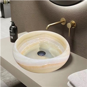 Yellow Onyx Round Sink Honey Onxy Wash Basin For Bathroom