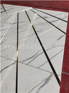 Marble Flooring Brass Inlay Brass Strip  Waterjet Medallion