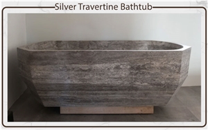 Silver Travertine Bathtub , Round & Oval Bathtub