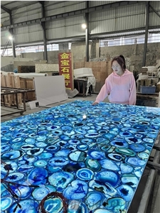 Blue Agate Semiprecious Stone Slabs With Backlit
