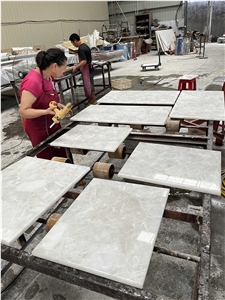 Luxury White Crystal Quartz Semiprecious Stone Table Tops