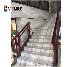 Polished Crystal Wood Marble Grey Wooden Grain Stairs, Steps
