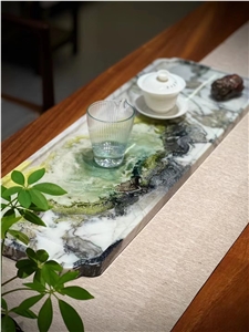 Ice Green White Marble Tea Trays Utensil For Tea Sets