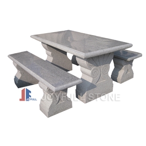 Grey Granite Table Set, Table And Bench, Garden Furniture