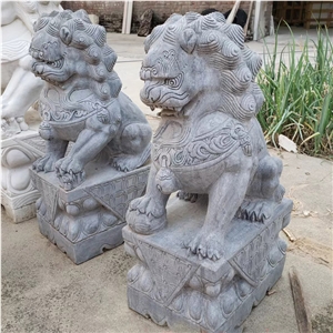 Outdoor  Garden  Blue Limestone Lion Animal Sculpture