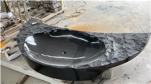 Black Granite Pedestal Moon Shaped Sink For Outdoor Use