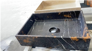 Customized Afghanistan Black Portoro Marble Wash Basin