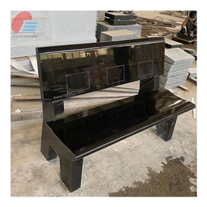 Black Granite Polished Park Bench Seat With Recesses