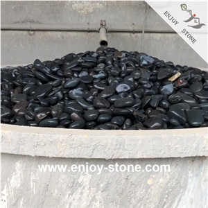 Polished Mixed Size Black Pebble Stone For Walkway/Road