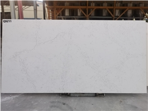 Calacatta White Quartz Stone Slab Fabricated In Vietnam