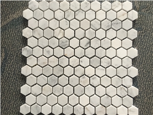 Hexagon White Carrara Marble Wall Mosaic