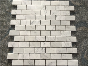 White Carrara Marble Mosaic Tiles Brick Pattern Kitchen Bath