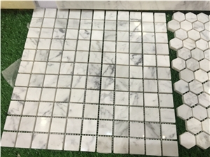 White Carrara Marble Mosaic Tiles Brick Pattern Kitchen Bath